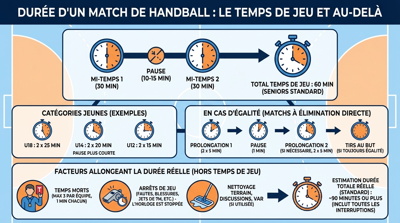 Combien de temps dure un match de handball ? 1 Durée des matchs de handball