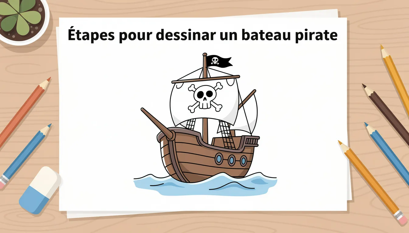 Étapes pour dessiner un bateau pirate